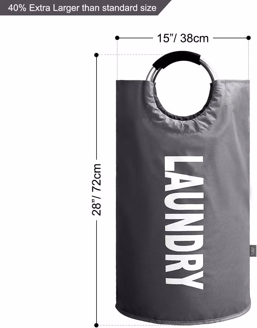 KAV Collapsible Oxford Fabric Laundry Basket with Aluminium and Rubber Handles, 82L, Grey – 7