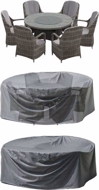 Abrihome Black Polyester Garden Furniture Cover for Round Table Sets, W: 248 cm, H: 91 cm
