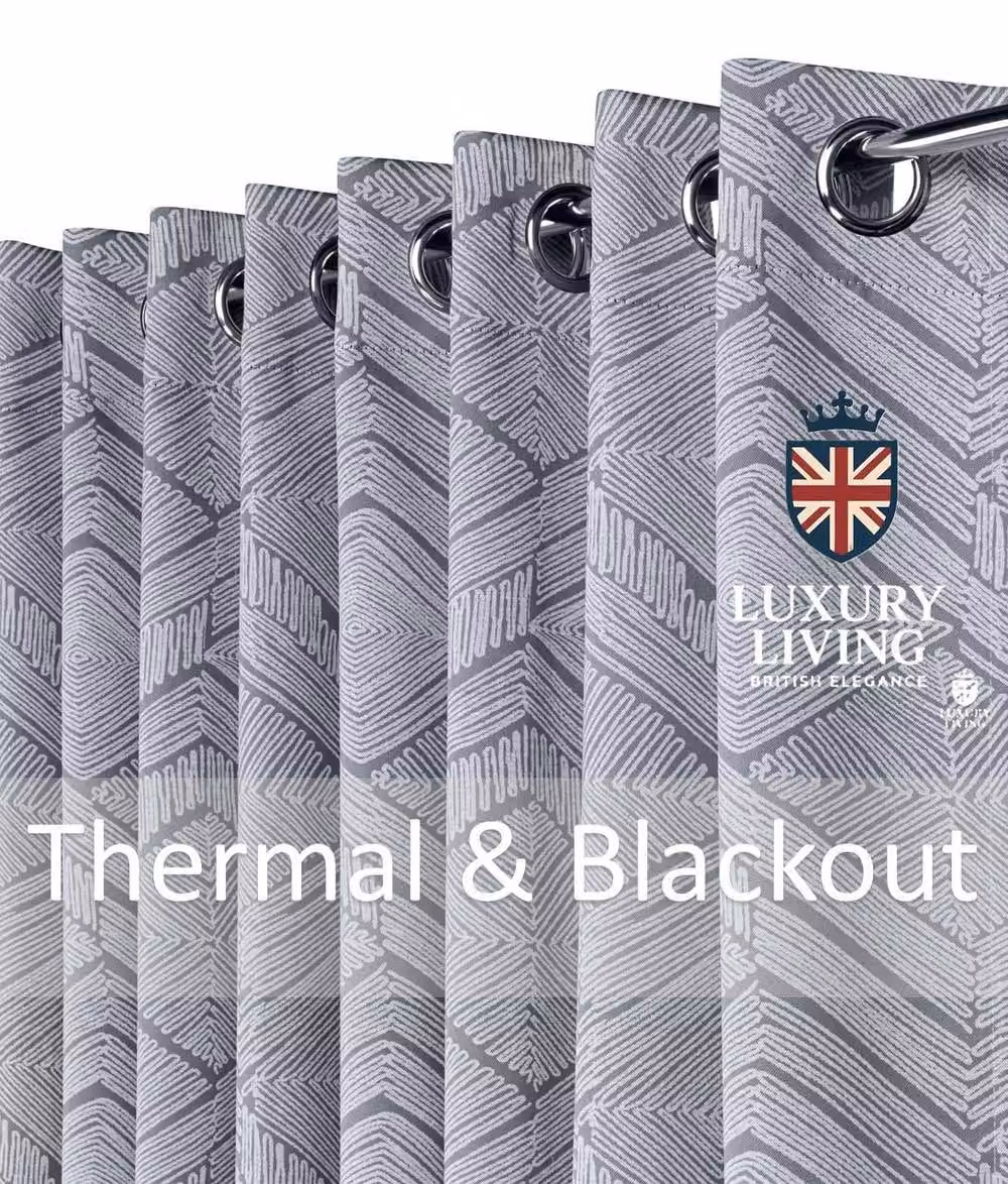 Luxury Living Silver Aztec Print Eyelet Blackout Curtains, Width: 168 cm, Drop: 183 cm – 2