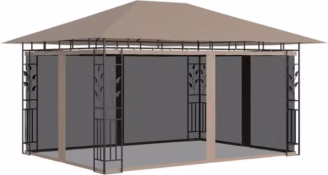 Berkfield Home Gazebo with Mosquito Net, Beige, W: 400 cm, D: 400 cm, H: 273 cm