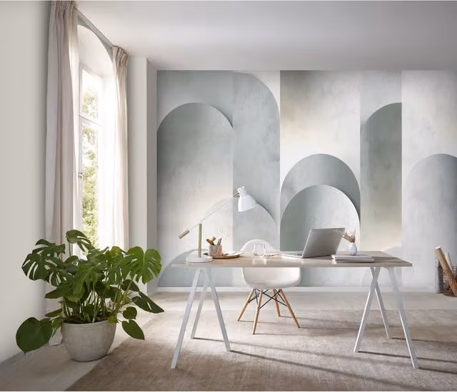 Erismann Silent Arches Geometric Digital Wallpaper in Light Grey