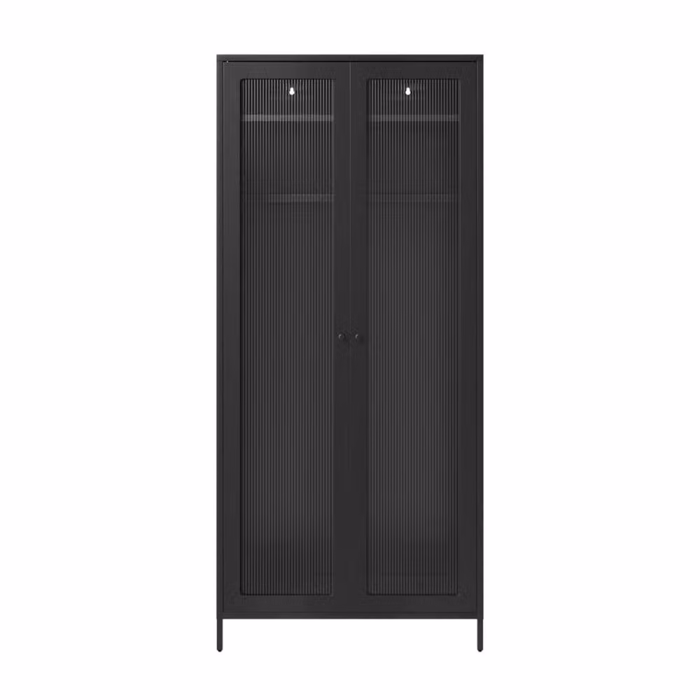 Wyld Haus Sattek Black Metal 2 Door Wardrobe with Glass Doors – 2
