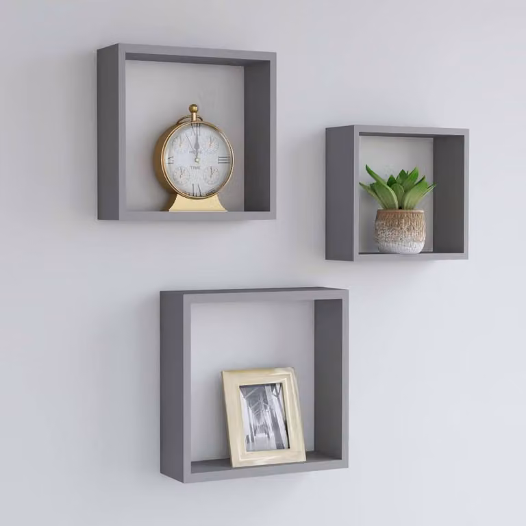 Berkfield Home Wall Mounted Cube Shelves, 3 Piece Set, Grey MDF