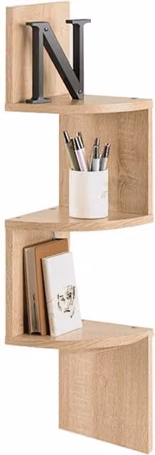 Kidkid Rustic Brown Wooden Multi-Level Floating Corner Wall Mounted Storage Shelf