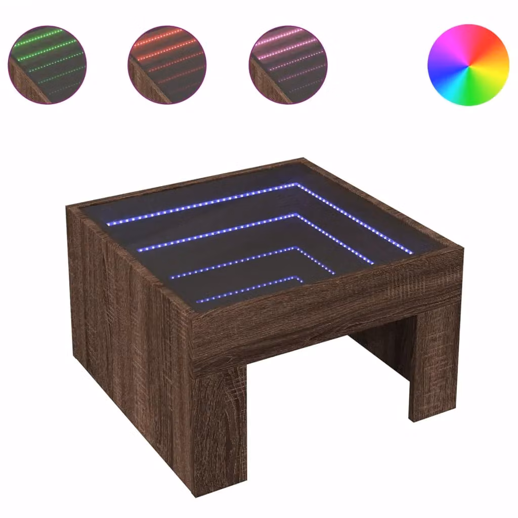 Berkfield Home Infinity LED Coffee Table in Brown Oak, W/D/H: 50 x 50 x 30 cm – 2