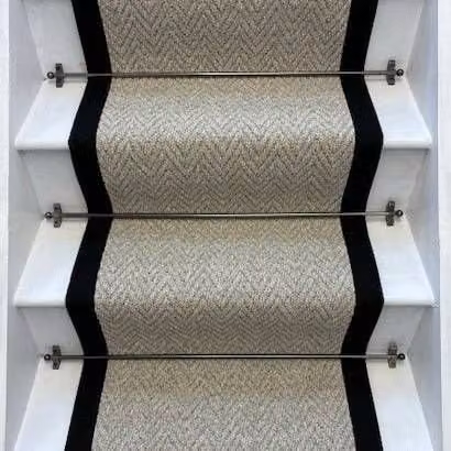 RainbowHome Andes Grey Stair Runner with Black Cotton Border, W: 70 cm x L: 600 cm