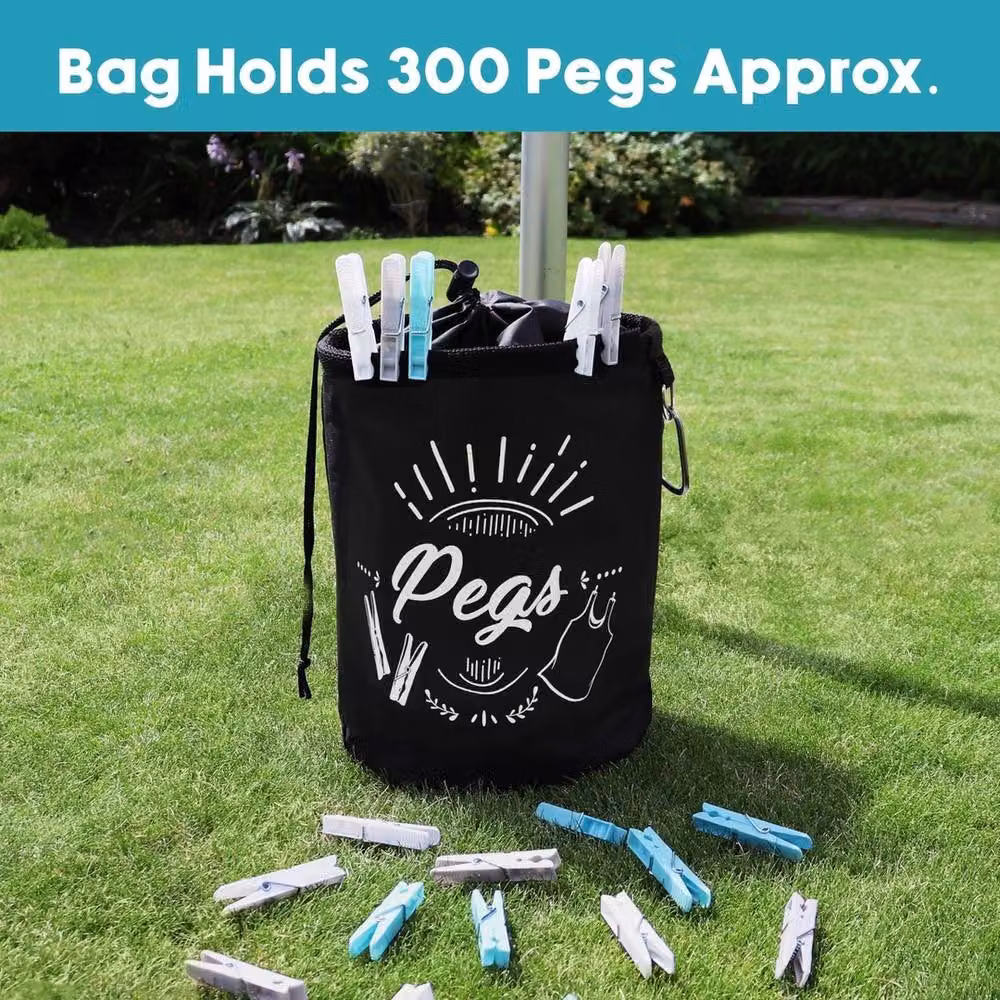 EONLION Large Black Peg Bag with 216 Wooden Dolly Pegs – 3