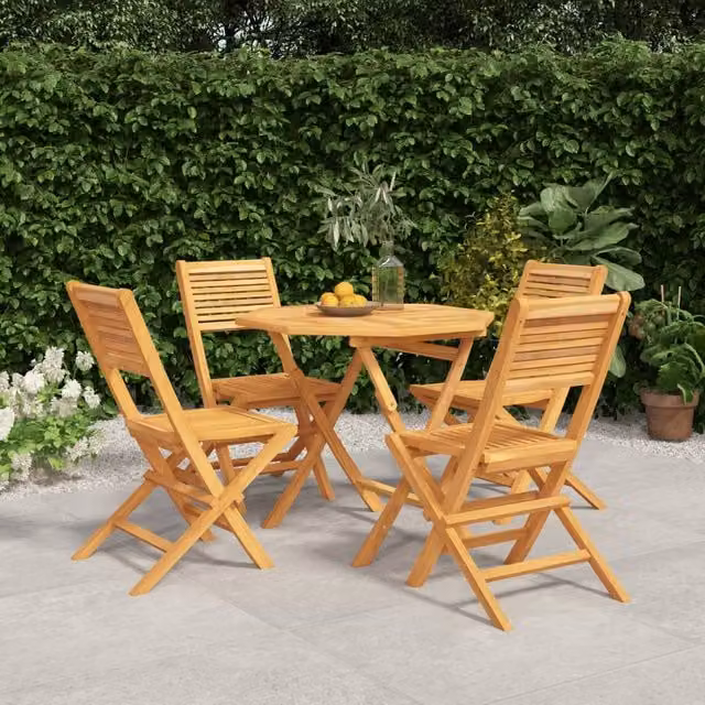 Berkfield Home 5 Piece Garden Dining Set in Brown Solid Teak Wood