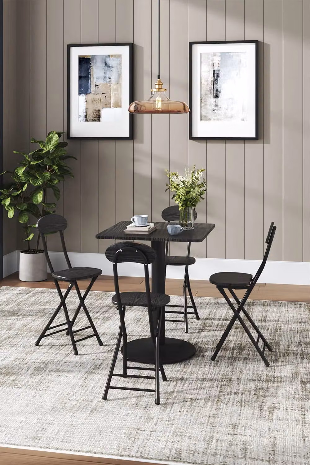 Livingandhome 5-Piece Black Bistro Dining Set with Square Table and 4 Chairs – 3