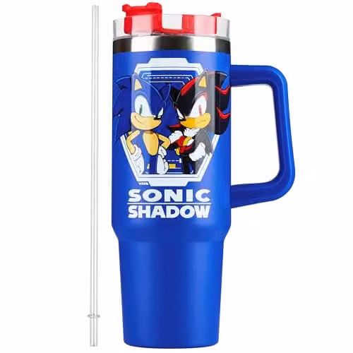 Get Trend Sonic the Hedgehog Insulated Kids Tumbler Travel Mug with Straw and Handle, Blue, 840ml