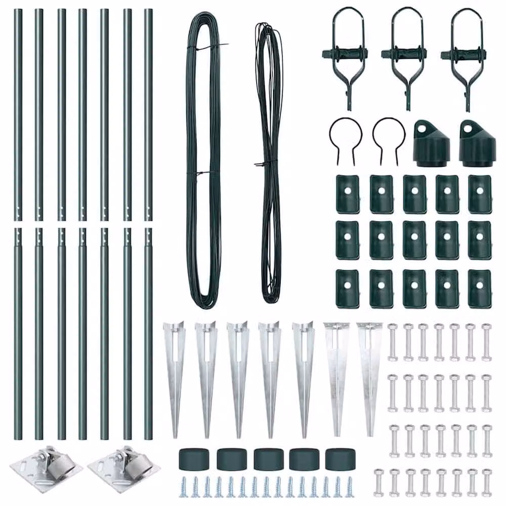vidaXL Green Galvanised Steel Round Fence Posts with Spike, 7 Pieces, Height: 170 cm, Diameter: 32 mm – 3