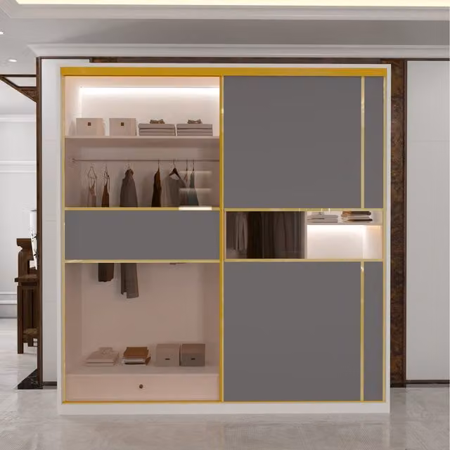 Sliding Wardrobes 4 u Modern Black Glass Door Sliding Wardrobe with Integrated Lighting