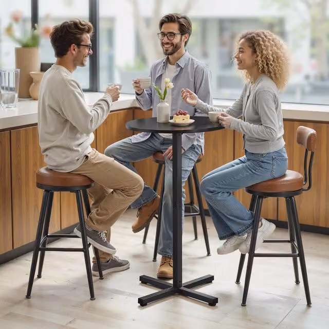 VASAGLE Modern Square Bar Table with X-Frame Metal Base in Matt Black, H: 104.5 cm x W: 60 cm x D: 60 cm