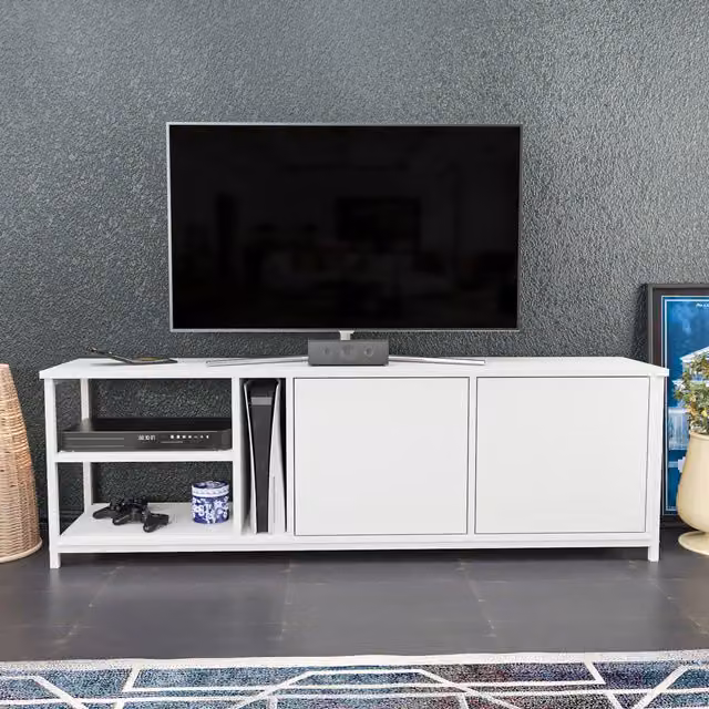 Decorotika Primrose Minimalist TV Unit in White Matt MDF and Metal
