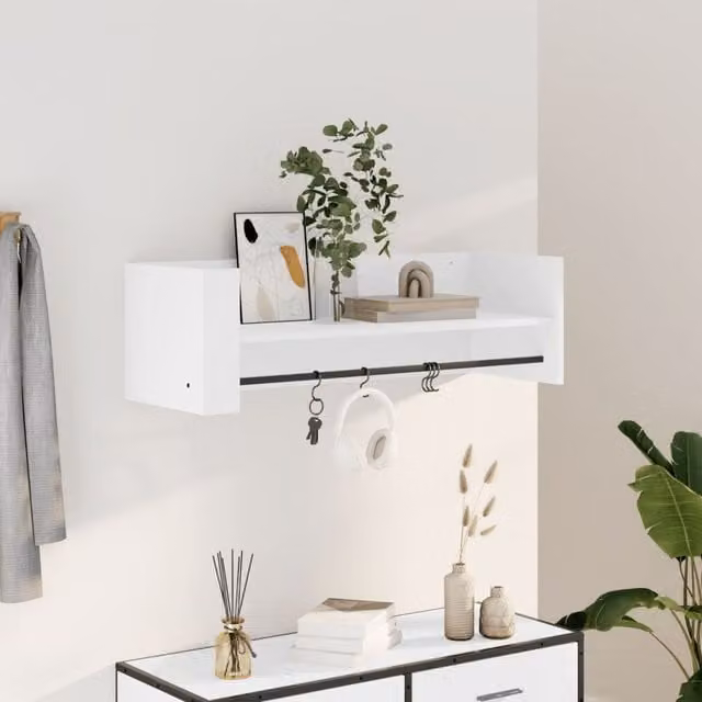 Berkfield Home White Wall Mounted Cube Shelf with Back Panel and Hanging Rod, W/D/H: 100 x 30.5 x 30.5 cm