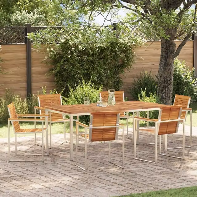 Berkfield Home 7 Piece Acacia Wood Garden Dining Set in Brown