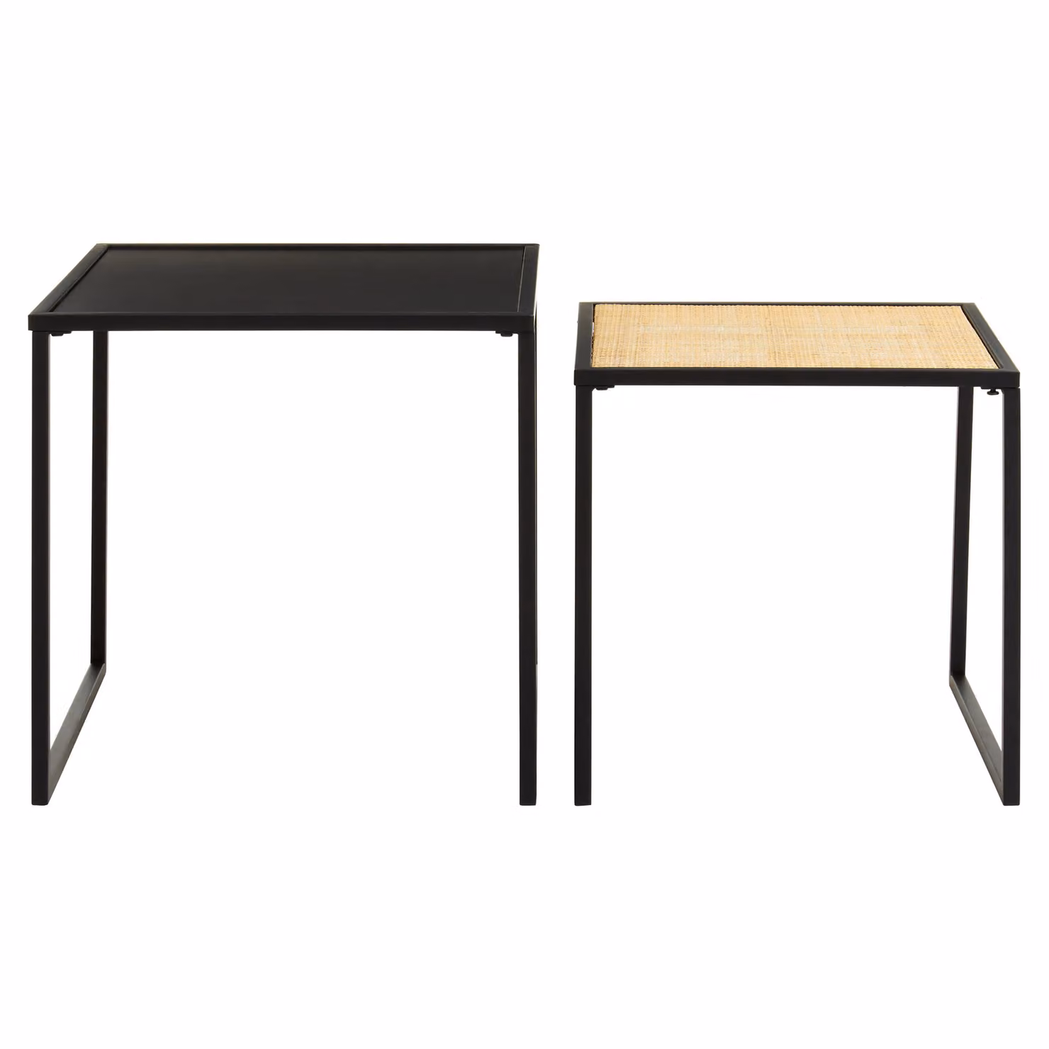 Orsina Modern Nest of Two Square Side Tables in Black Rattan and Metal – 3