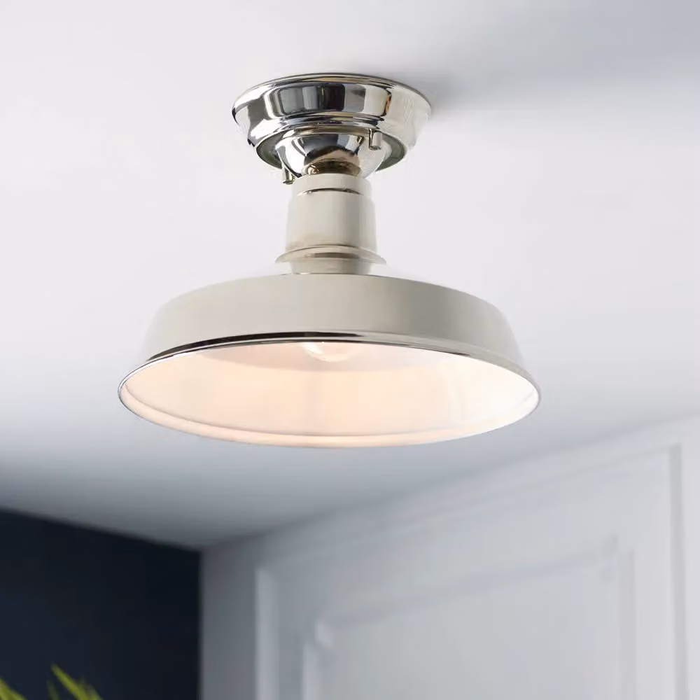 Loops Semi Flush Ceiling Light Fitting in Bright Nickel and Gloss White – 2