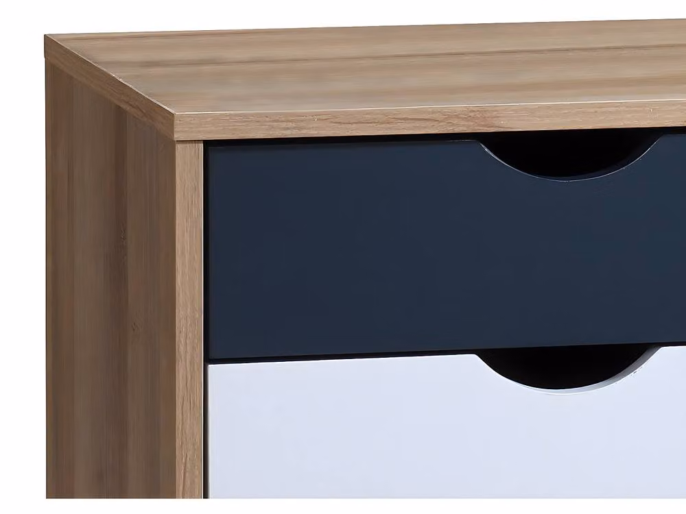 Vente-unique Mid-Century Bedside Table with 3 Drawers in White, Blue and Multicolour, W/D/H: 40 x 30 x 57 cm – 3