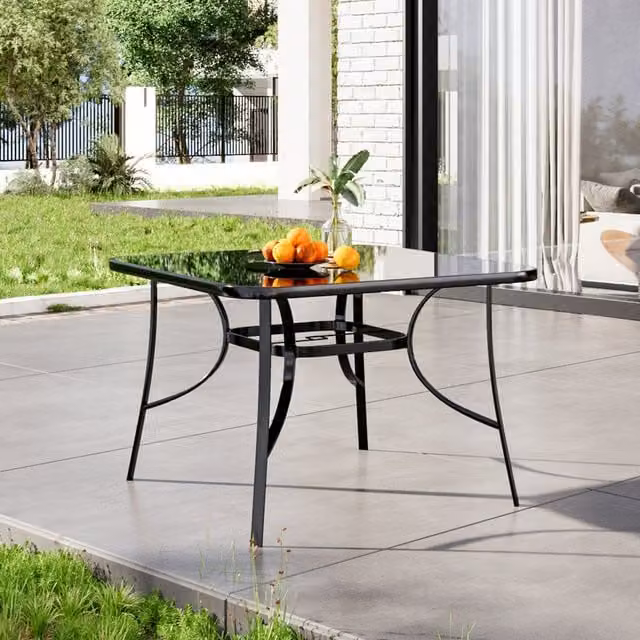 Breeins Modern Rectangular Black Tempered Glass Garden Table W: 105 cm, D: 72 cm, H: 72 cm