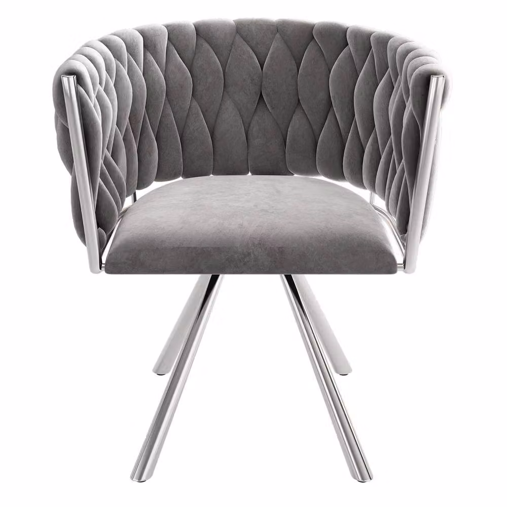 BTM Set of 2 Grey Silver Velvet Swivel Dining Chairs with Armrests – 3