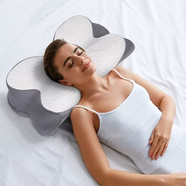 Lavio Ergonomic Memory Foam Cervical Pillow with Removable Washable Cover for Neck, Shoulder and Back Pain Relief, Grey