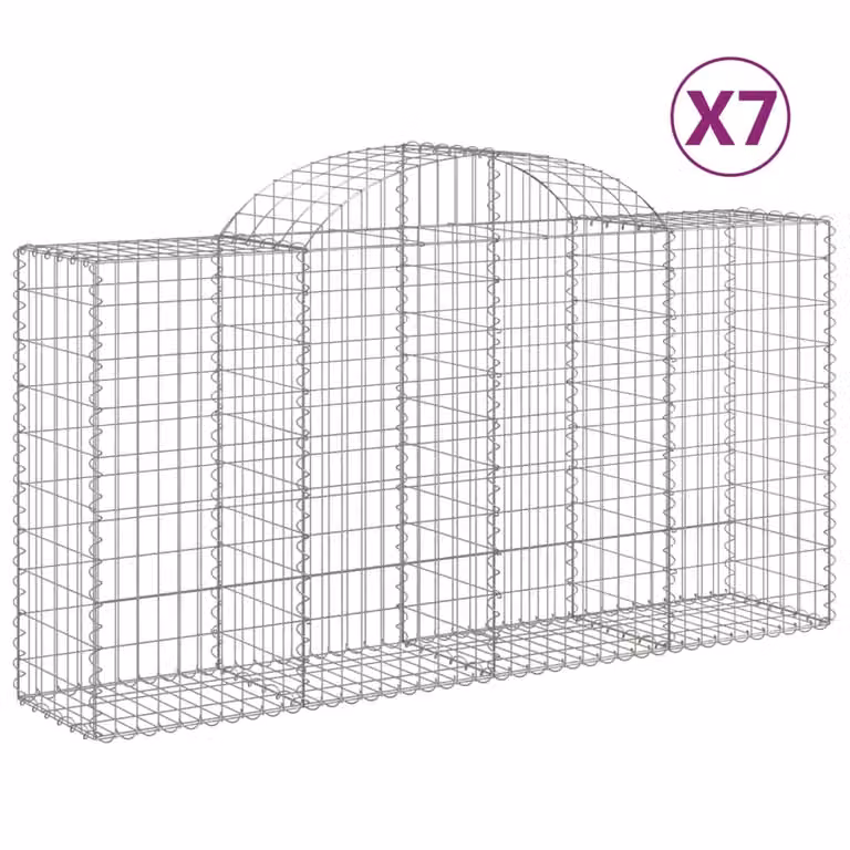 Berkfield Home Arched Gabion Baskets, 7 Piece Set, Silver Galvanised Steel, W: 200 cm, D: 50 cm, H: 100-120 cm