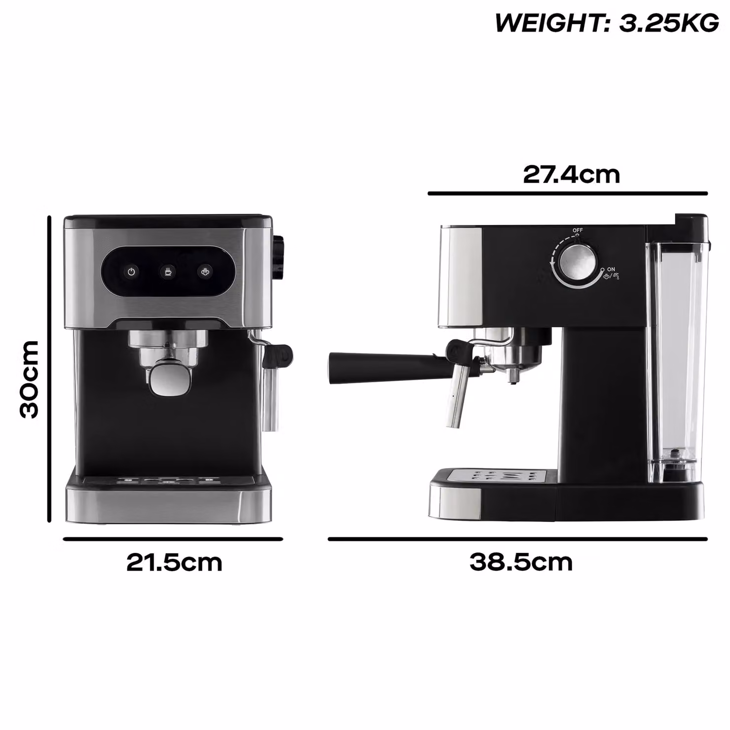 Daewoo Flava 20 Bar Dual Cup Espresso Coffee Machine with Milk Frother and Steam Wand, Silver, 1.5 l – 6