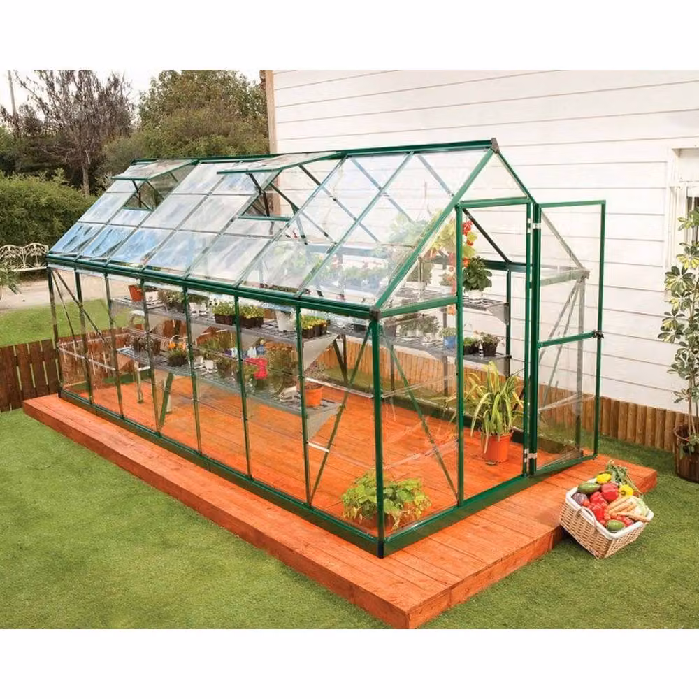 Palram Harmony Greenhouse in Green with Polycarbonate Panels, W185 x D426 x H208 cm – 2