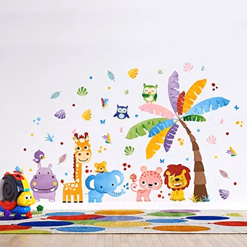 WALPLUS Multicolour Jungle Animal Wall Stickers for Childrens Nursery and Playroom Decor