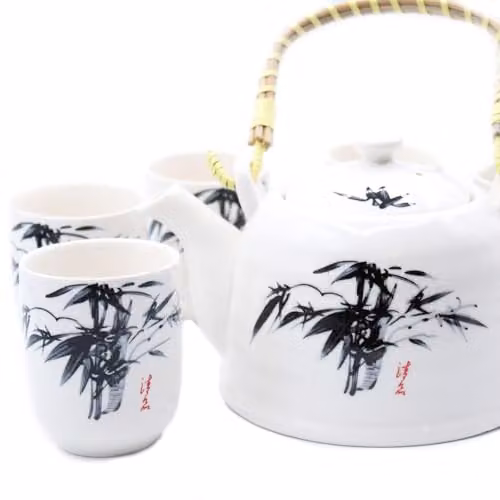 Serenityy Ceramic Teapot Set with Infuser and 6 Teacups in Blue or White Stone