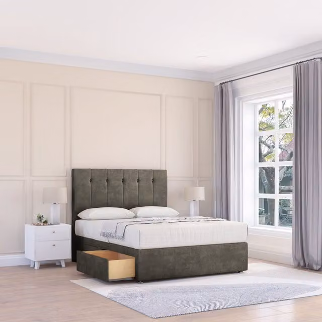 Sloomy Highbury Divan Bed Base with 26 inch Struts Headboard, Light Grey, W/D/H: 120 x 200 cm