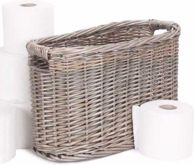 Red Hamper Oval Wicker Toilet Roll Storage Basket in Brown and Grey with Wood Details, W/D/H: 40.0 x 25.0 x 18.0 cm – 1