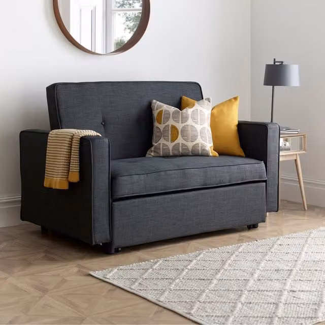 Bedmaster Troy Grey Upholstered Fabric Sofa Bed with Adjustable Headrest and Sleeping Function