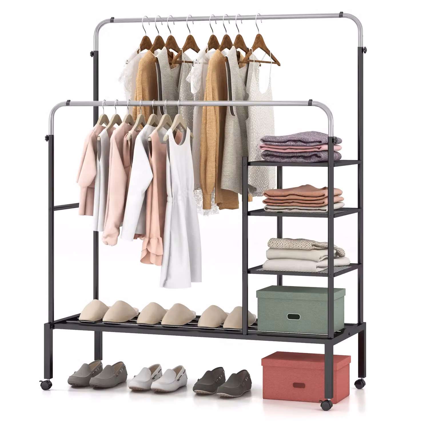 Costway Rolling Clothes Drying Rack with Adjustable Double Rods in Black – 2