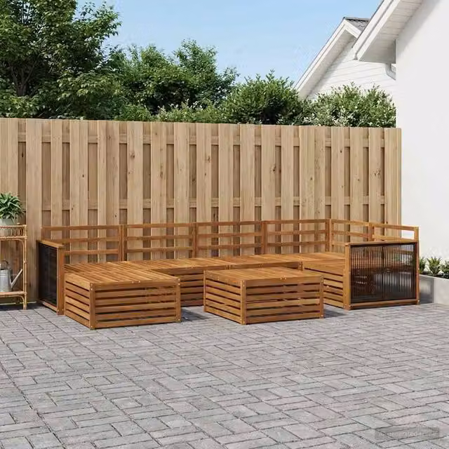 Berkfield Home 7 Piece Modern Outdoor Sofa Set in Brown Treated Acacia Wood with Cushions