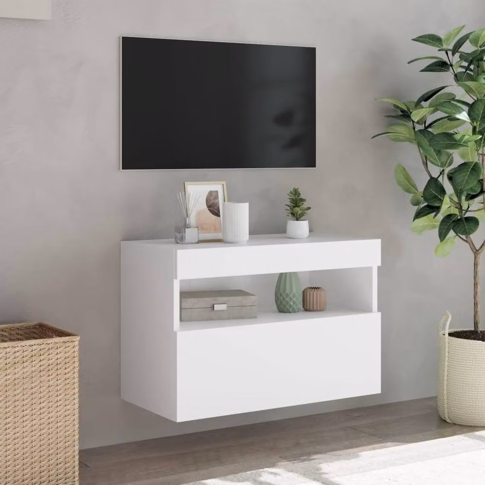 Berkfield Home Modern TV Wall Cabinet with LED Lights in White, W/D/H: 60 x 30 x 40 cm – 4