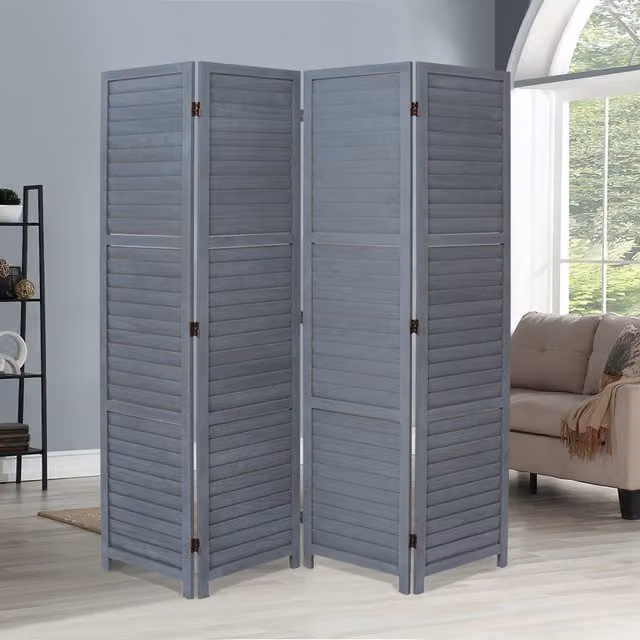 Livingandhome Shabby Chic Solid Wood and Metal Room Divider in Grey, Width: 120 cm