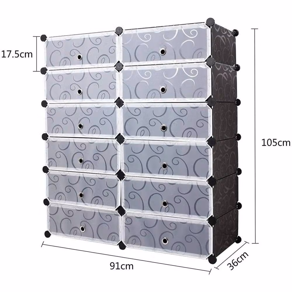 KORVIXA 12 Cube Black Plastic Shoe Rack with Back Panels, W/D/H: 50 x 50 x 50 cm per cube – 2