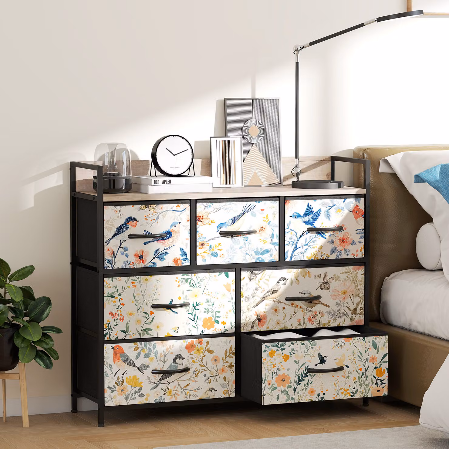 HOMCOM 7-Drawer White Modern Floral Chest of Drawers – 2