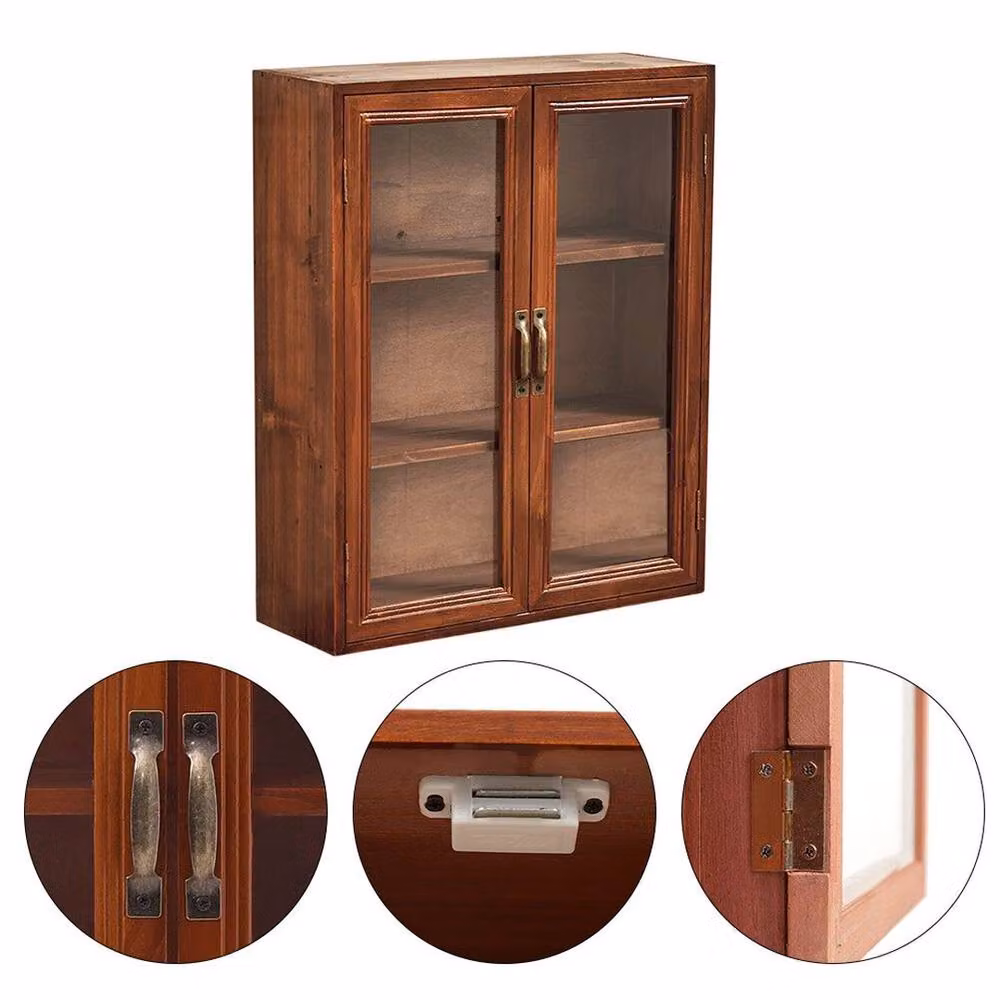 FLAVORA 3 Tier Small Wall Hanging Wood Display Storage Cabinet in Natural Sand Brown, W/D/H: 37 x 13 x 45 cm – 2