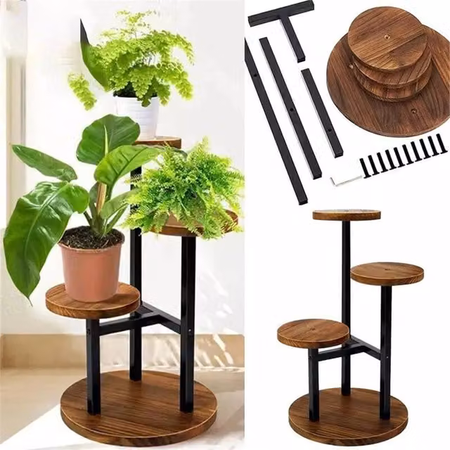 Nordara Brown Wood Indoor Floor Plant Stand