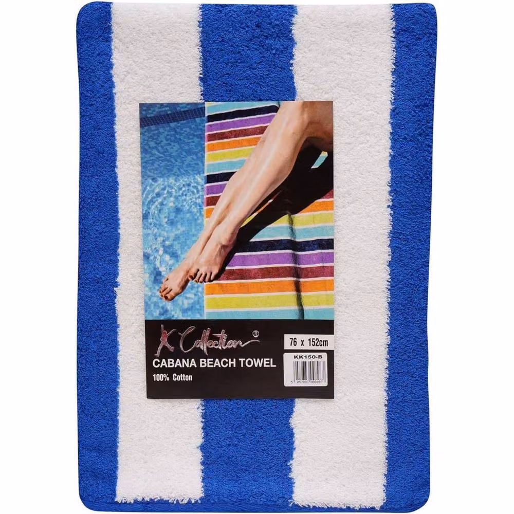 K Collection Striped Cotton Beach Towel Pack of 2 in Blue, W: 76 cm x L: 152 cm – 3