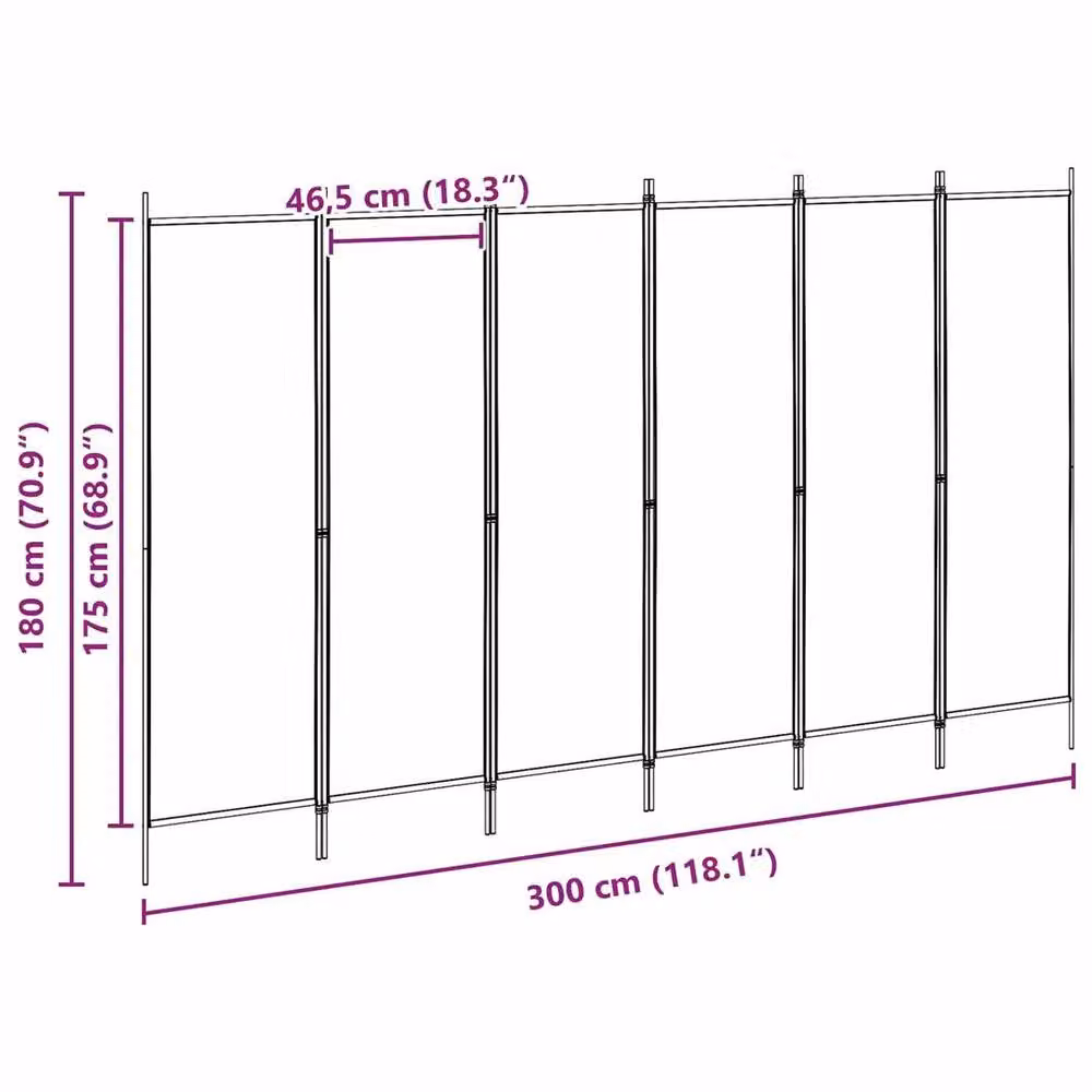 Kelvenix 6 Panel Fabric Privacy Screen in Beige, W: 300 cm, H: 180 cm – 2