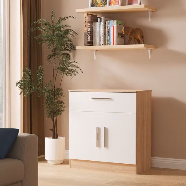 2 U Trent Ready Assembled Modern White and Multicolour 1 Drawer 2 Door Sideboard – 1