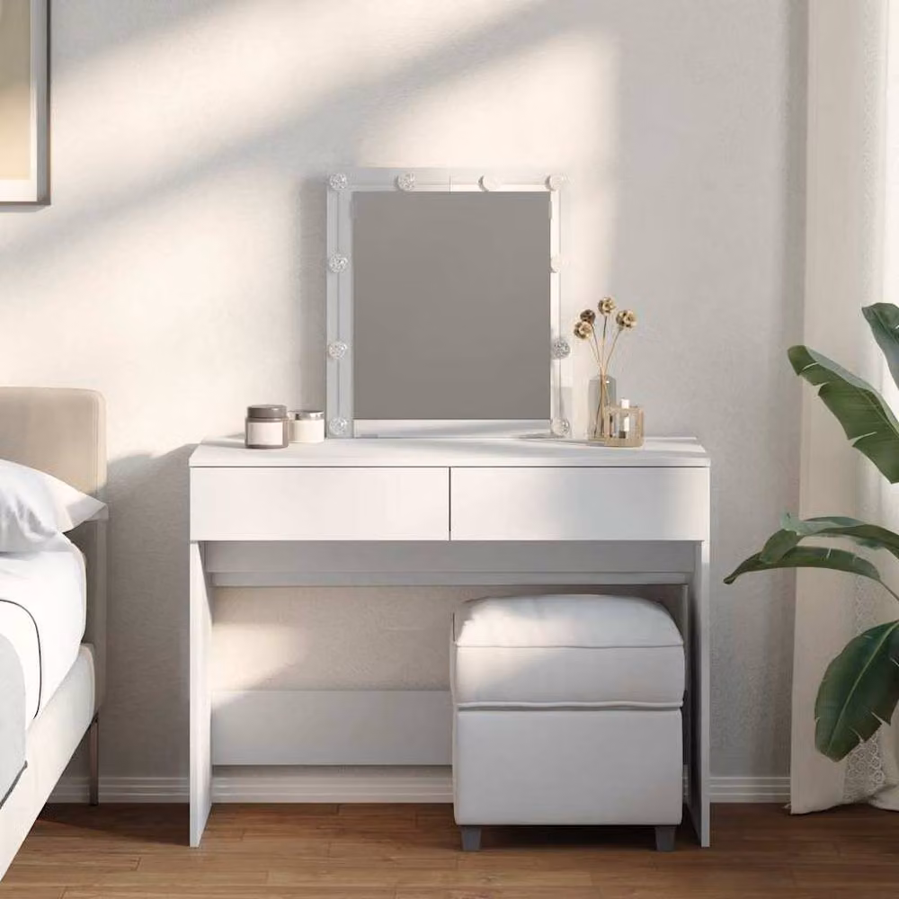 Berkfield Home Beautiful Modern Hollywood LED Dressing Table in White, W/D/H: 100 x 40 x 130 cm – 2