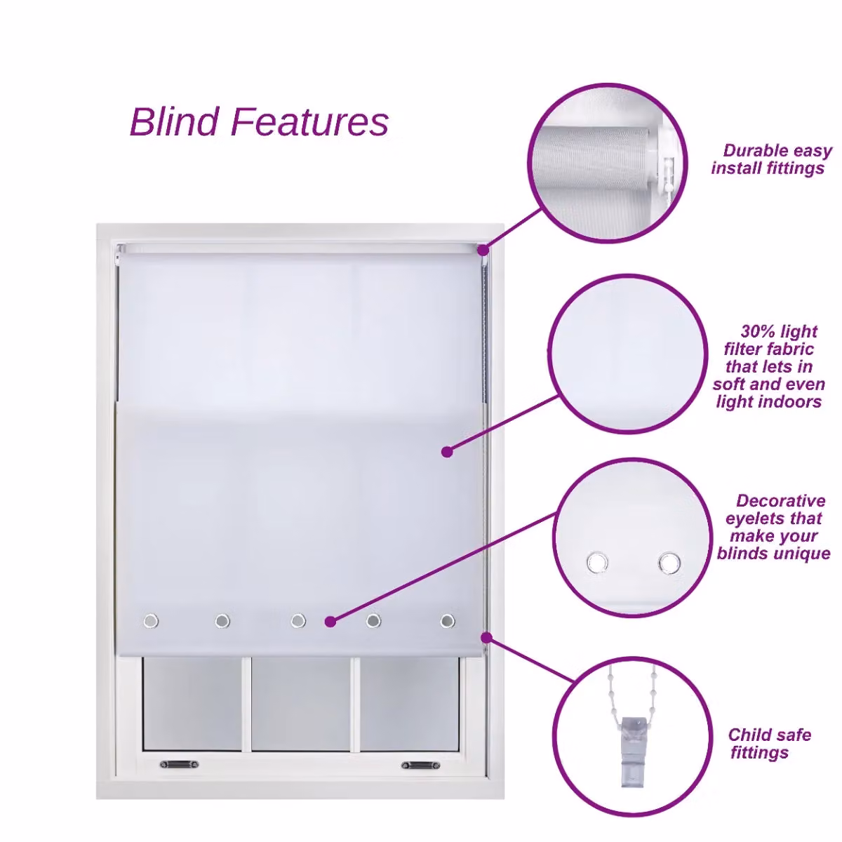Furnished Dark Grey Semi-Transparent Polyester Daylight Roller Blind with Chrome Round Eyelets, Width: 165 cm, Drop: 165 cm