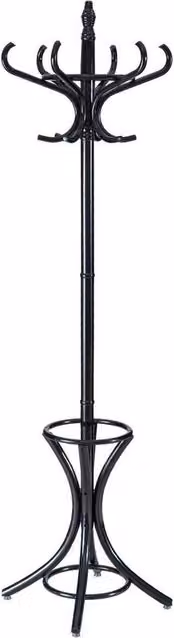 Havendro Black Glossy Wooden Free Standing Coat Rack with 12 Hooks and Umbrella Stand
