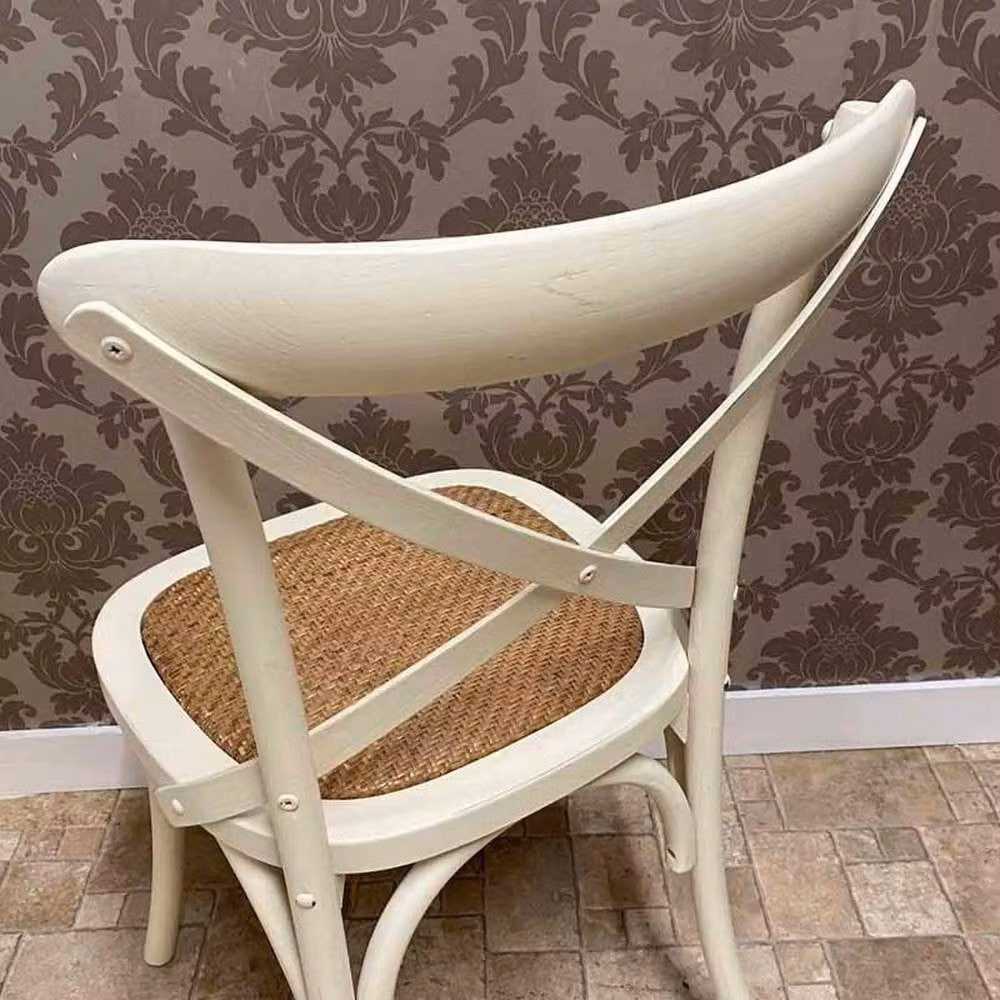 Minster French Cross Back Dining Chair in White Wood, W: 49 cm, D: 46 cm, H: 88 cm – 4