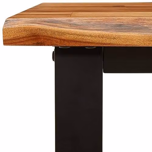 vidaXL Industrial Acacia Wood Bench with Live Edge and Metal Legs, Brown, W: 140 cm, D: 35 cm, H: 45 cm – 4